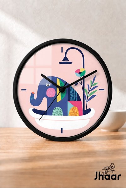 JHAAR Modern Wall Clock with Colorful Elephant Figure - Medium Size 30 cm - B...