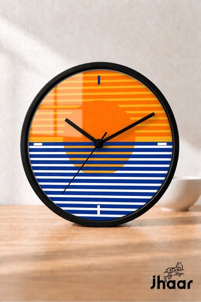 JHAAR Orange Navy Blue Thin Stripe Modern Wall Clock - Medium Size 25 cm - Bl...