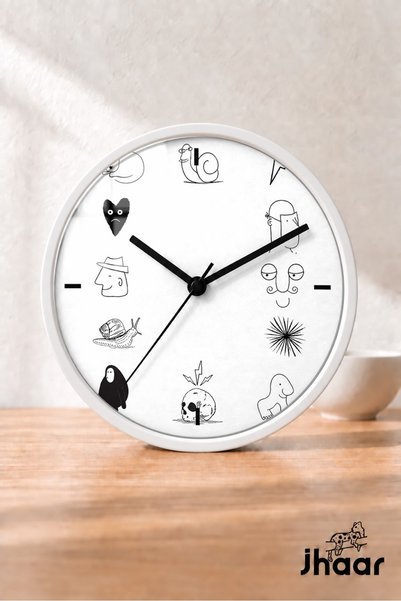JHAAR Black and White Minimal Illustrations Modern Wall Clock - Medium Size 3...
