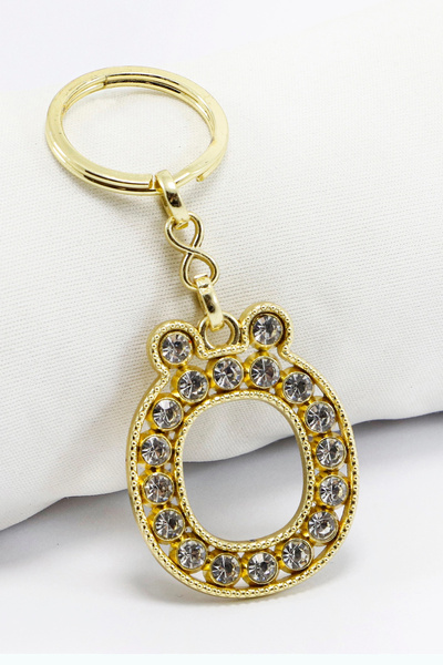 biuti Gold Colored Shiny Stone Letter O Keychain, Gift Letter Keychain