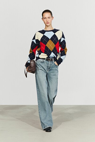 Massimo Dutti %100 yün Argyle triko kazak