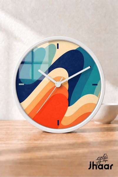 JHAAR Blue Orange Abstract Waves Modern Wall Clock - Medium Size 30 cm - Whit...