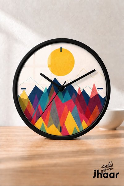 JHAAR Colorful Mountains and Sun Modern Wall Clock - Medium Size 25 cm - Blac...