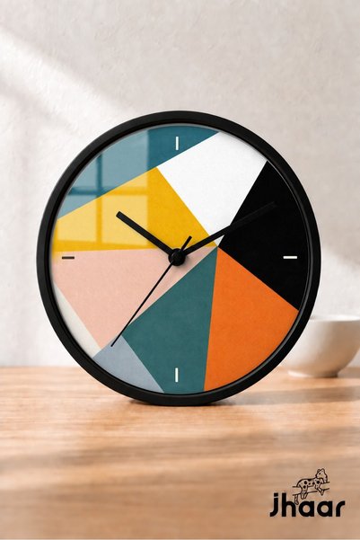 JHAAR Colorful Geometric Corners Modern Wall Clock - Medium Size 30 cm - Blac...