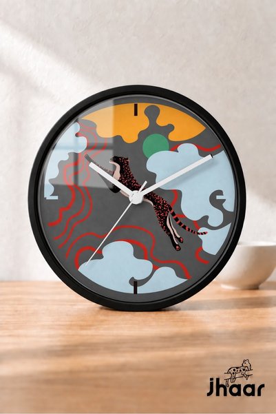 JHAAR Gray Red Abstract Wave Modern Wall Clock - Medium Size 25 cm - Black Ca...