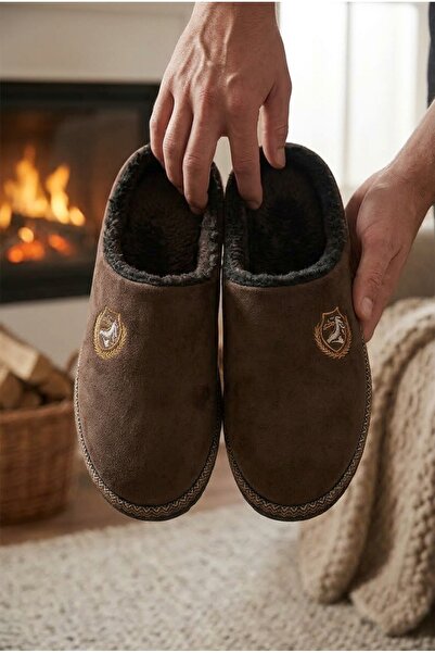 Moda Devrin Men's Brown Plush Lined Fully Closed House Slippers, Comfortable ...