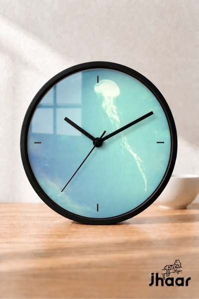 JHAAR Jellyfish Modern Wall Clock - Medium Size 30 cm - Black Case - Silent w...