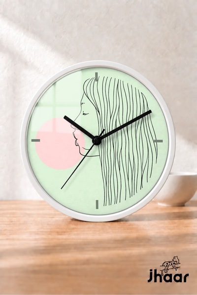 JHAAR Green Linear Women's Face Modern Wall Clock - Medium Size 25 cm - White...