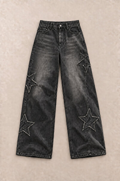 Weekeep Siyah Yıldızlı Baggy Jean Pantolon