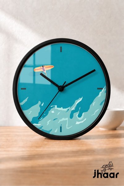 JHAAR Tirkizni talas i surf moderni zidni sat - srednje veličine 25 cm - crno...
