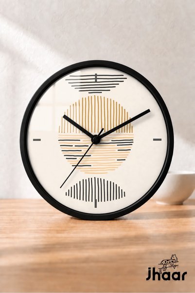 JHAAR Bež crni prugasti krugovi moderni zidni sat - Veliki XL 42 cm - Crno ku...