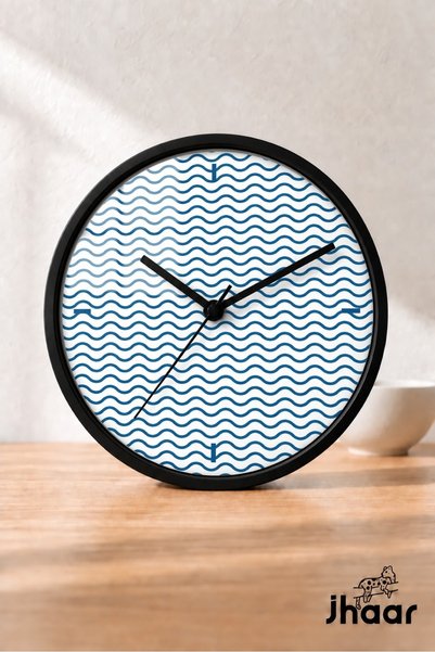 JHAAR Blue and White Wavy Line Modern Wall Clock - Medium Size 25 cm - Black ...