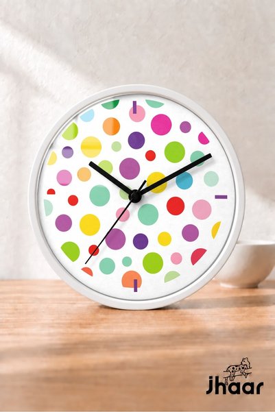 JHAAR Colorful Polka Dot Modern Wall Clock - Medium Size 25 cm - White Case -...