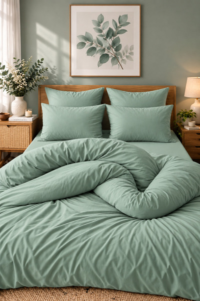 MORE HOME Single Duvet Cover + Pillowcase Water Green