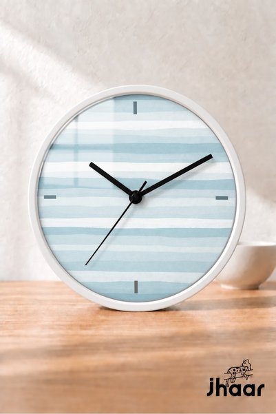 JHAAR Gray Mint Horizontal Stripe Modern Wall Clock - Medium Size 25 cm - Whi...