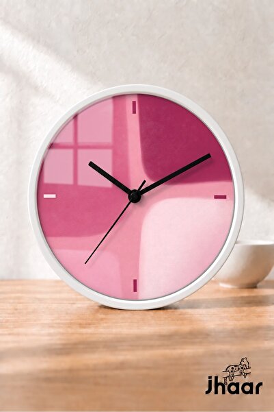 JHAAR Pembe Soyut Renk Bloğu Modern Duvar Saati - Orta Boyut 25 cm - Beyaz Ka...