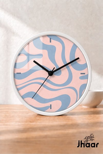 JHAAR Pink and Blue Stripped Wall Clock - Large XL 42 cm - White Case - Glass...