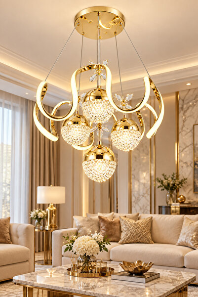 Ulucam Aydınlatma Yay 4 Toplu Modern Led avize gold