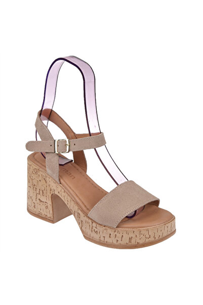 pullman Hakiki Deri Platform Taban Kadın Sandalet PLM-26158 VİZON SÜET