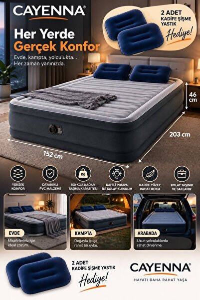 cayenna Elektrikli Queen Fiber-Tech Şişme Yatak 152x203x46 cm – Dahili Elektr...