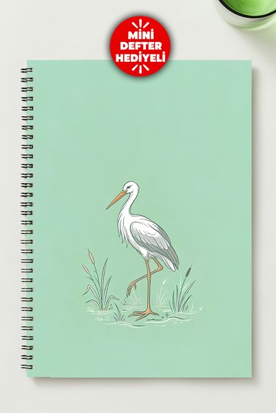BLACKONECLASS Leylek Themed Design A5 Metal Spiral Unlined Cardboard Cover 50Yp 100 Pages A5 Special Notebook
