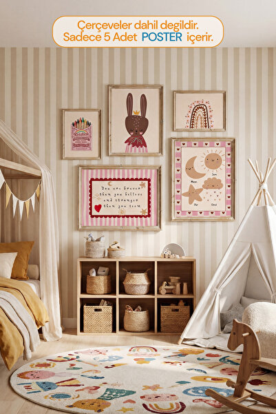 leilart Retro Rainbow Bunny Koleksiyonu Çerçevesiz Poster 5 li set