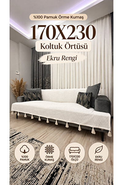 Doğa غطاء أريكة مزين بالشرّابات موديل إكرو 170X230 |   غطاء أريكة قابل للطي م...