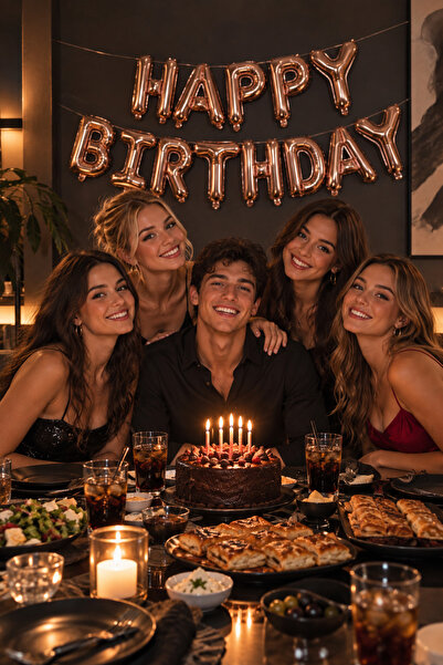Parti dolabı Happy Birthday Rose Gold Pembe Doğum Günü Balonu Harf Folyo Balo...