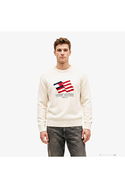 Tommy Hilfiger Ekru Erkek Bisiklet Yaka Kazak MW0MW43386Z00_RWB CREW NECK SWEATE