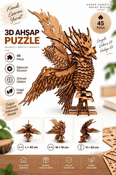 ALGWOOD 3D Ahşap Baykuş Maketi Steampunk Kanatlı Model - Hobi Ahşap 3 Boyutlu...