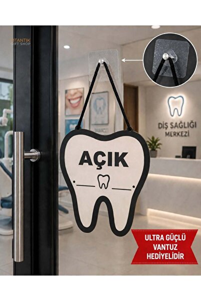 Genel Markalar MDF Kapı Tabelası DİŞ HEKİMİ Açık Kapalı Çift Yönlü Mağaza Dük...