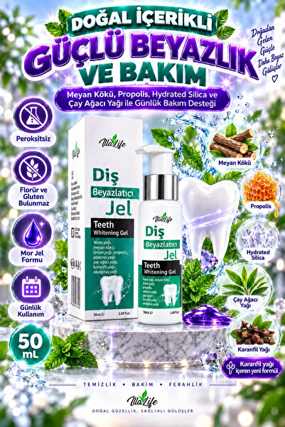 İlla Life Hızlı Etkili Mor Diş Beyazlatıcı Jel Diş Beyazlatma Jeli Color Correction Sarı Ton Giderici Peroksitsiz Doğal Propolis Özlü Günlük Kullanım Kahve Çay Sigara Lekesi Karşıtı Teeth Whitening Gel 50ml