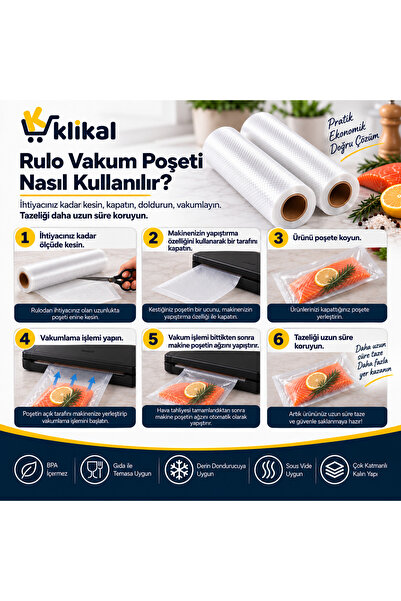 Klikal 25 Cm 10 Metre Çok Katmanlı Ev Tipi Rulo Vakum Poşeti