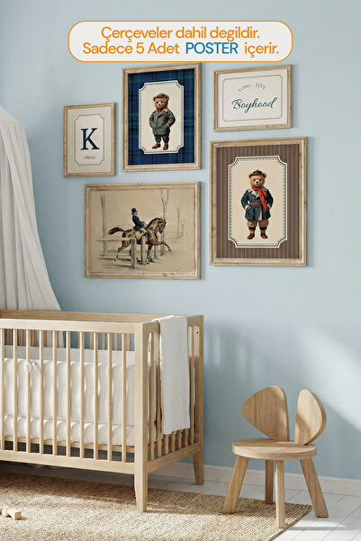 Kids Polo ÇERÇEVESİZ Ayıcık Temalı Çocuk Posteri 5li Ç SET