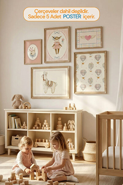Kids Vintage Pembe ve Bej Tonlarında Kız Bebek Odası Duvar Sanatı ÇerçevesizP...