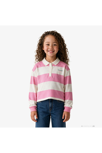 Tommy Hilfiger Rugby Stripe Çocuk Pembe T-Shirt