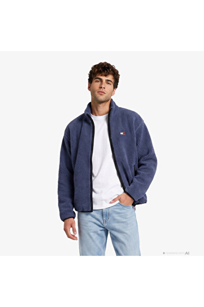 Tommy Hilfiger Badge Zip-Thru Teddy Erkek Mavi Polar Sweatshirt