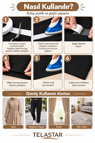 TELASTAR Paça Telası - Double-Sided Adhesive Interlining 100 Meters - Width 1.5cm 1 Roll (with Paper)