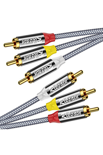 Choice كابل RIKSOIN RCA بطول 3 متر، كابل صوت 3RCA ذكر إلى 3RCA ذكر، مطلي بالذ...