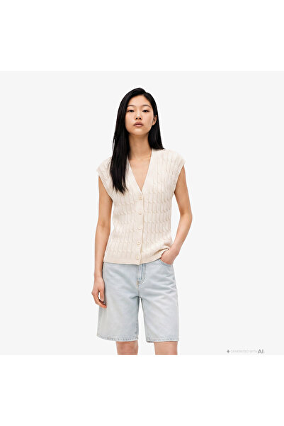 Tommy Hilfiger Mid Cable Cardi Kadın Sarı Triko