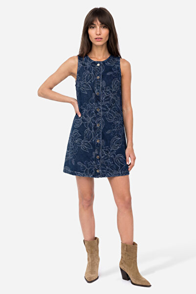 Mudo Kadın İndigo Jakarlı Mini Jean Elbise