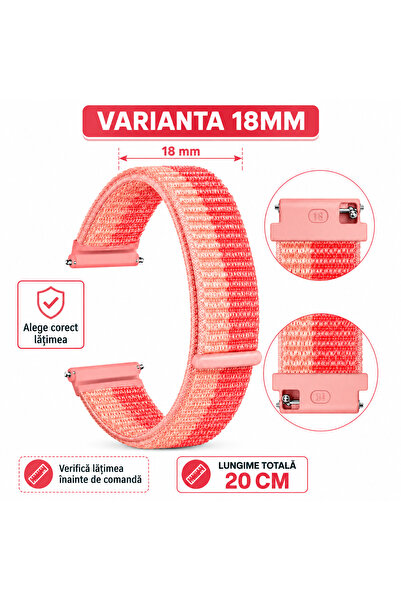 Curea smartwatch 18 mm din nailon, Quick Release, reglabilă, respirabilă, lavabilă