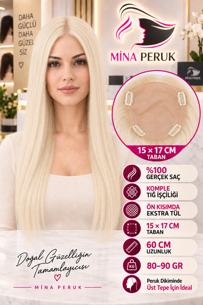 Mina Peruk Komple Tığ İşçiliği Ön Kısmı Ekstra Tül Beyaz Platin Baby Taban Te...
