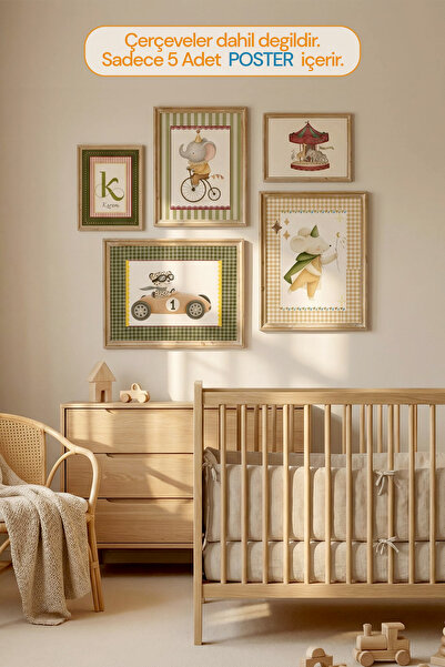 Kids Sirk & Yarış Temalı 5’li ÇERÇEVESİZ Vintage Poster Erkek Çocuk Odası