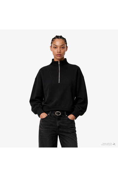 Calvin Klein SİYAH LOGOLU FERMUARLI KADIN SWEATSHIRT