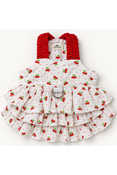 CONDELSA Dog Dress with Leash and Ruffled Skirt (100% Cotton Muslin) - Cat Do...