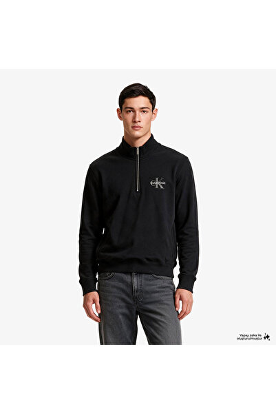 Calvin Klein SİYAH LOGOLU FERMUARLI ERKEK SWEATSHIRT