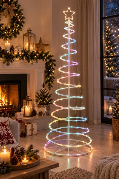 MAGICLEDCORNER Smart Rgb Led Işıklı Spiral Çamağacı Çerçeve 120cm 32 Animasyon
