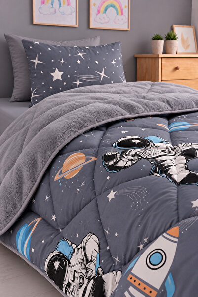 St Shopyteks Tek Kişilik Astronot Desenli Çift Taraflı Wellsoft Uyku Seti