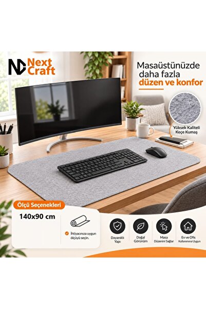 Next Craft Mouse Pad Masa Koruyucu Extra Büyük Keçe Oyuncu Matı 3mm 140x90 cm...